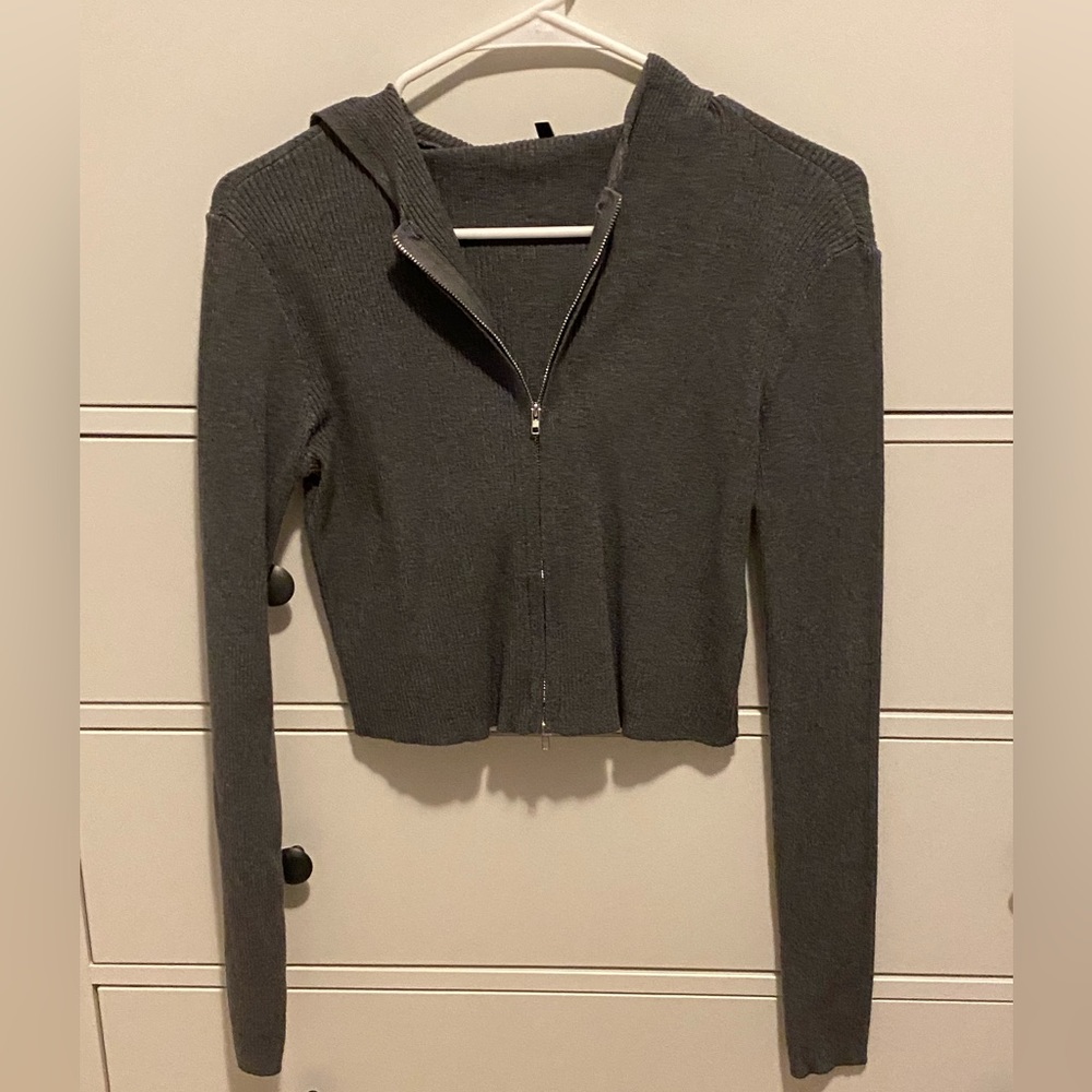 Ribbed grey zip up, M/L